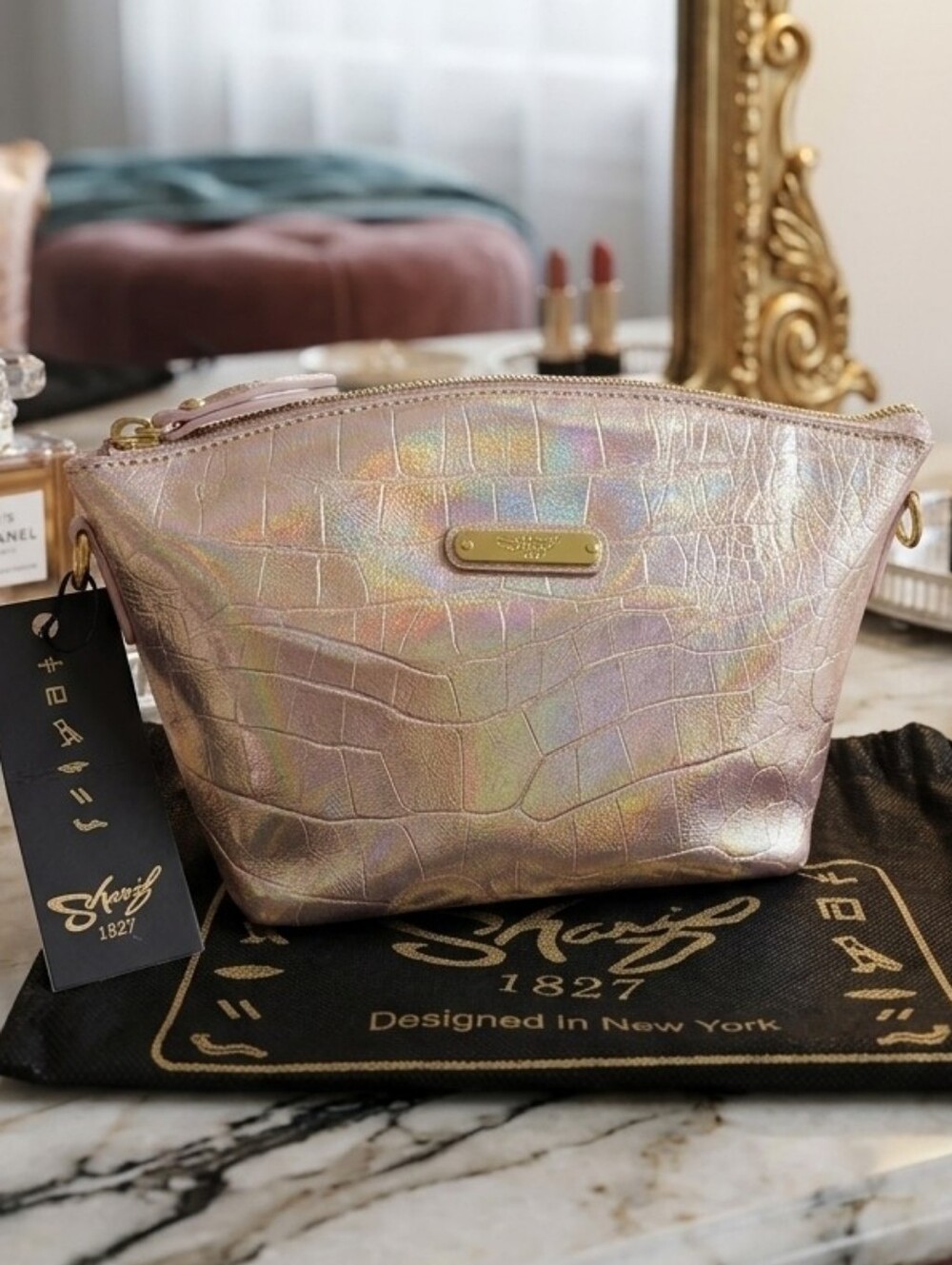 Sharif Silver & Iridescent Croc-Embossed Women’s Crossbody Bag - NWT